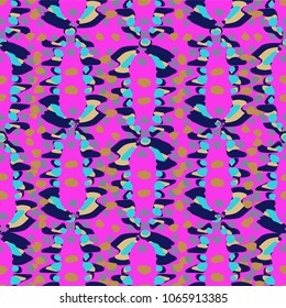 Fashion ethnic seamless fabric pattern. Abstract tribal ornament design . Hand drawn boho, hippie swimwear trand. Handcrafted colorful painting. Textile vintage  watercolor tie dye background.