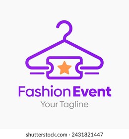 Fashion Event Logo Vector Illustration. Template Design Idea Combining Hanger Fashion and Ticket Shape
