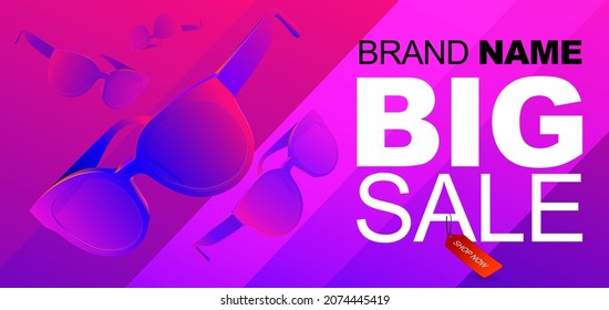 Fashion eyeglasses discount banner.Big sale. Abstract colorful expressive design. Stylish summer sale. Sunglasses concept.Vector illustration template.