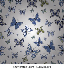 Fashion Fabric Design. Seamless abstract floral background with butterflies. Endless. Sketch, doodle, scribble. Vector.