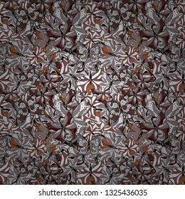Fashion Fabric Design. Vector. Illustration in brown, white and gray colors. Tropical seamless pattern with Exotic Butterflies.