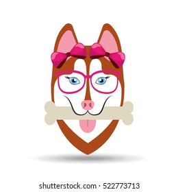 fashion female dog ribbon glasses and bone vector illustration eps 10