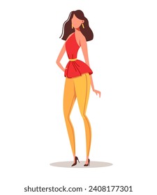 Fashion Figure in Red and Yellow, vector illustration. Stylized person wearing colorful outfit and accessories.