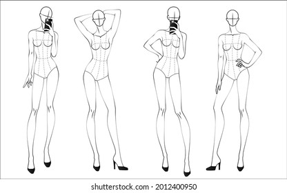 Fashion figure ten heads design template croquis wearing bodice