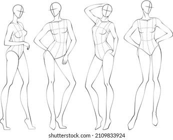 Fashion figure ten heads design template croquis wearing bodice - Shutterstock ID 2109833924