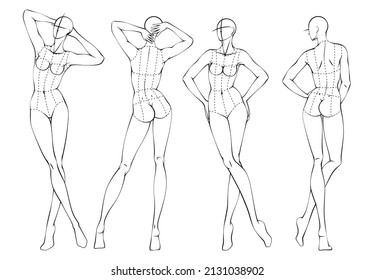 Fashion figure ten heads design template croquis wearing bodice