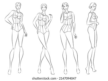 Fashion figure ten heads design template croquis wearing bodice