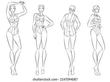 Fashion figure ten heads design template croquis wearing bodice