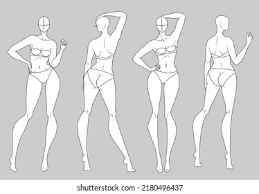 Fashion figure ten heads design template croquis