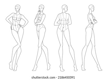 Fashion figure ten heads design template croquis wearing bodice