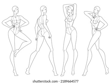 Fashion figure ten heads design template croquis wearing bodice