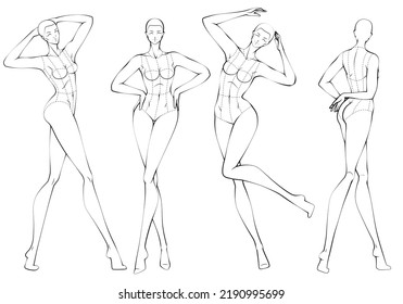 Fashion figure ten heads design template croquis wearing bodice