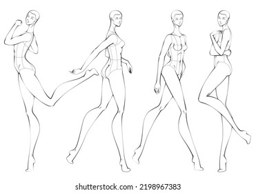 Fashion figure ten heads design template croquis wearing bodice