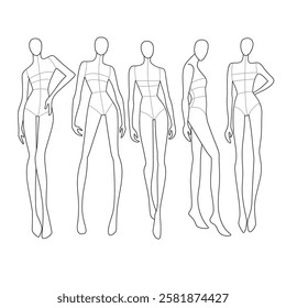 Fashion Figure Ten Heads Design Template Croquis Set