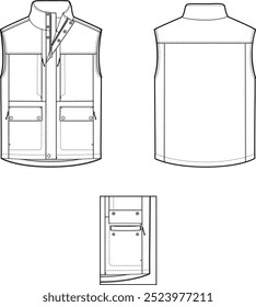 Fashion Flat Design of Front and Back Vest. Men's Fashion. In Vector Format.