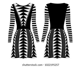 Fashion flat drawing template of trendy dress with triangle pattern , isolated on white background