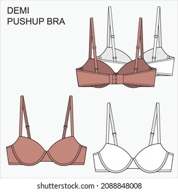 Fashion flat sketch of DEMI PADDED BRA underwear in editable vector file
