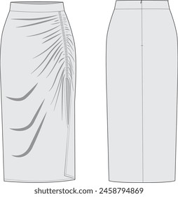 fashion flat skirt technical sketch for womens apparel