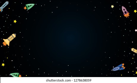Fashion flat space background with rockets and stars