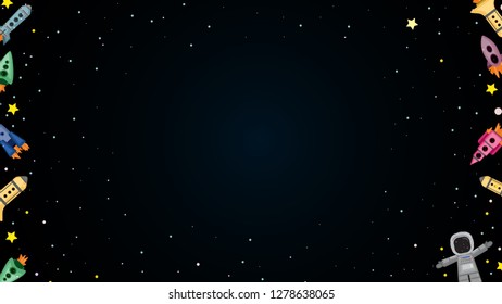 Fashion flat space background with rockets and stars