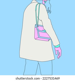 Fashion flat vector colored illustration. Stylish Urban Lady and clutch accessories. Minimalist trendy design