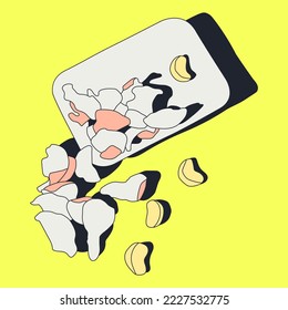 Ilustración de moda de color vectorial plano. Tangerines estampado plano minimalista y sombras elegantes