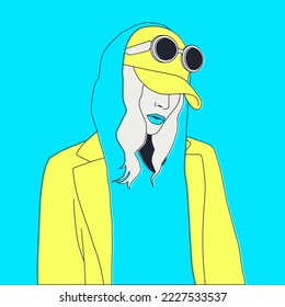 Ilustración de moda de color vectorial plano. Chica urbana elegante. Diseño de moda minimalista