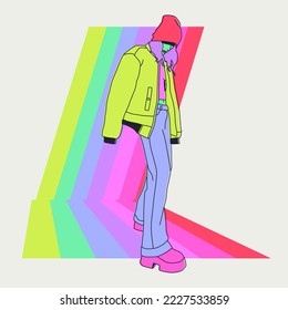 Fashion flat vector colored illustration. Stylish Urban Girl. Minimalist trendy design