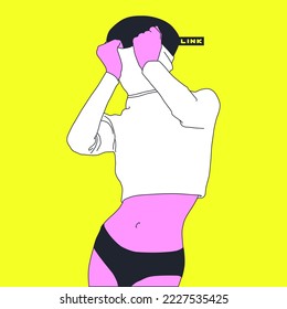 Ilustración de moda de color vectorial plano. Elegante y sensual niña de París. Diseño de moda minimalista