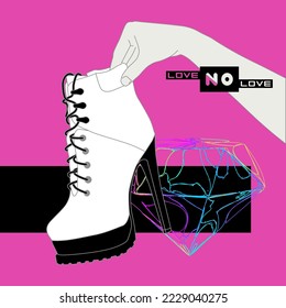 Fashion flat vector colored illustration. Stylish woman clubbing heel shoes. Party concept