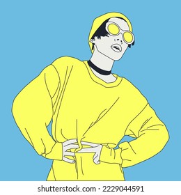 Fashion flat vector colored illustration. Stylish Urban Girl. Minimalist trendy design