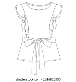 Fashion Flats Illustration. Illustrations. Templates. Fashion Design. Ruffles. Ladies Casual Tops. Clothing and Garments