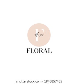 Fashion Floral Letter F. Abstract Vector Sign, Symbol or Logo Template. Hand Drawn Lilly Flowers Around the Letter. Vintage Style Luxury Emblem. Isolated.