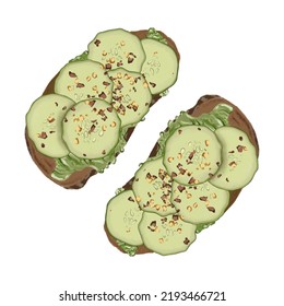 Fashion food illustration. Bruschetta illustration. Avocado toast. Instagram post.