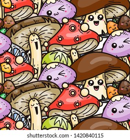 Fashion forest seamless pattern template for clothes, textiles, t-shirt design. Mushrooms, autumn vector illustration