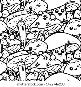 Fashion forest seamless pattern template for clothes, textiles, t-shirt design. Mushrooms, autumn vector illustration