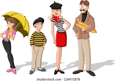 Fashion french cartoon family. Cartoon people.