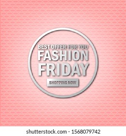 Fashion friday sale on pink pastel brick background, Promotion sign texture, Shopping day.