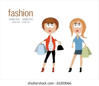 Fashion funny womans at the shopping