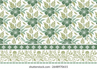 fashion garment surface designed with line floral seamless pattern and border for women clothing, wrapping paper, and bedding

