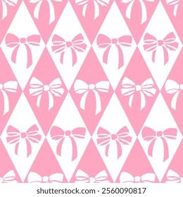 Fashion geo ribbon bows vector seamless pattern. Coquette valentie background. Vector illustration for texture wrapping paper.