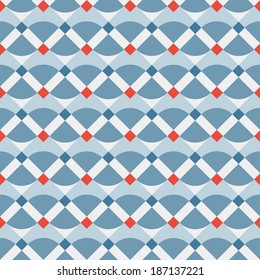 Fashion geometric pattern in retro blue colors, seamless vector background. For fashion textile, cloth, backgrounds.