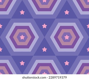 Fashion Geometric Pattern in Retro Colors Seamless Vector Background Fashion Textile Fabric Nested Hexagon Star Retro Geometric Vector