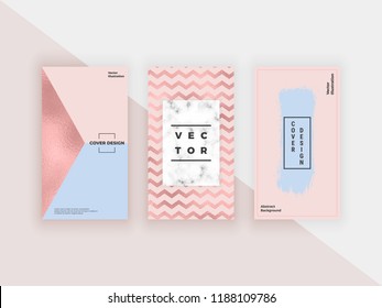 Fashion geometric templates for instagram stories, social media, flyers, card, poster, banner. Modern cover design with foil and marble texture, lines, watercolor brush stroke
