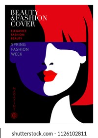 Fashion girl, abstract close up portrait. Woman magazine cover design. Vector illustration