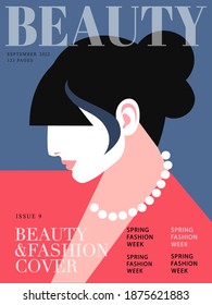Fashion girl, abstract female portrait, side view. Woman magazine cover design. Vector illustration