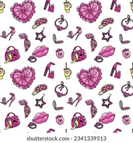 Fashion girl accessories and beautiful lifestyle, girl routine in pink colors.