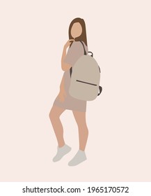 Fashion girl with a backpack on the back. Vector illustration