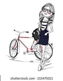 Fashion girl and bike