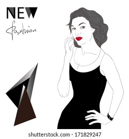 Fashion girl in black dress new look vector illustration